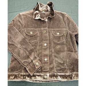 J Jill Women's Corduroy Jacket Velvet Collar Long Sleeve Brown, Sz M